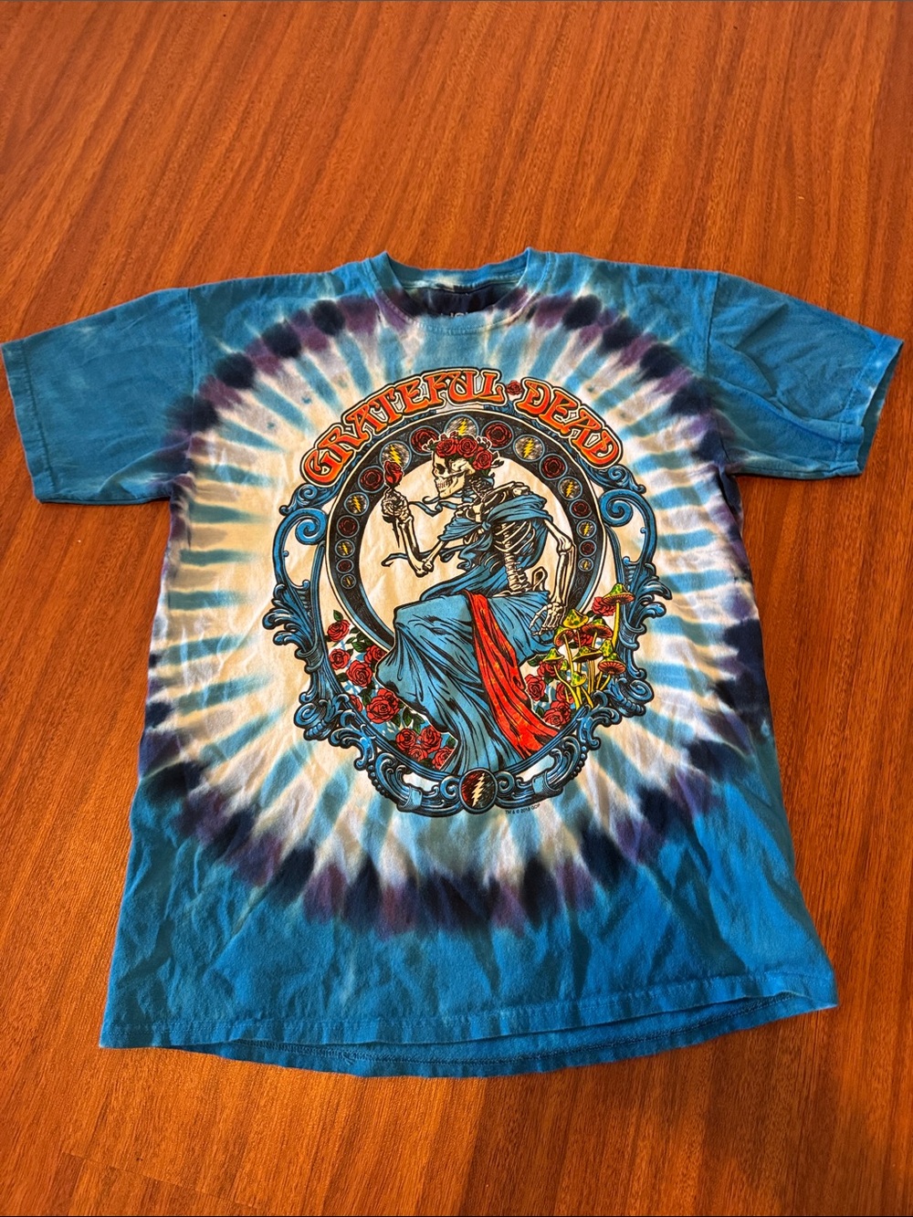 Liquid Blue Blue Tie-Dye Grateful Dead Skull & Rose Graphic Tee